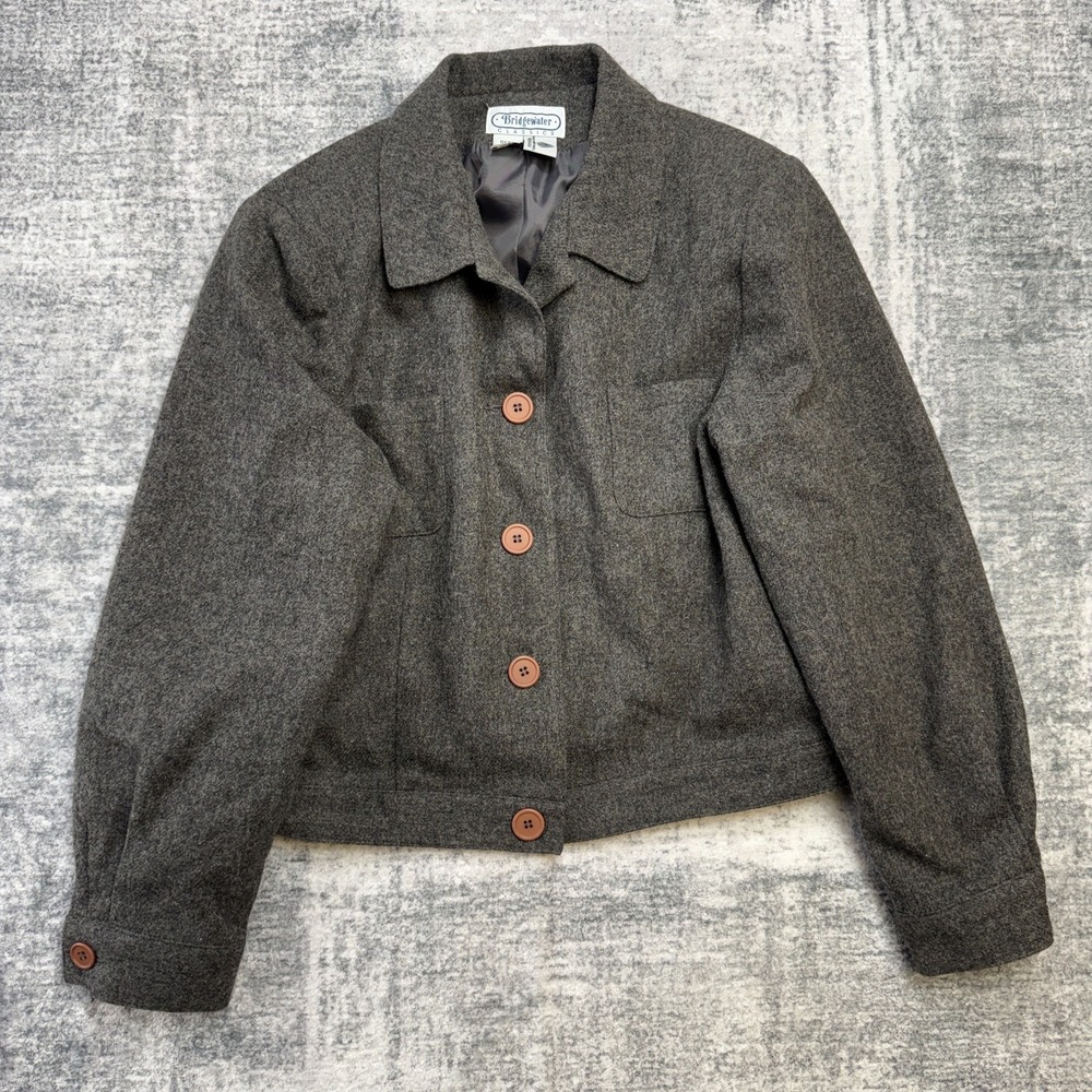 VTG Bridgewater Classics Jacket Womens 12 Gray Wool Cropped Academia Heritage